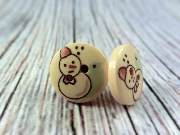 Schneemann Holz Knopf Ohrstecker Winter Schnee